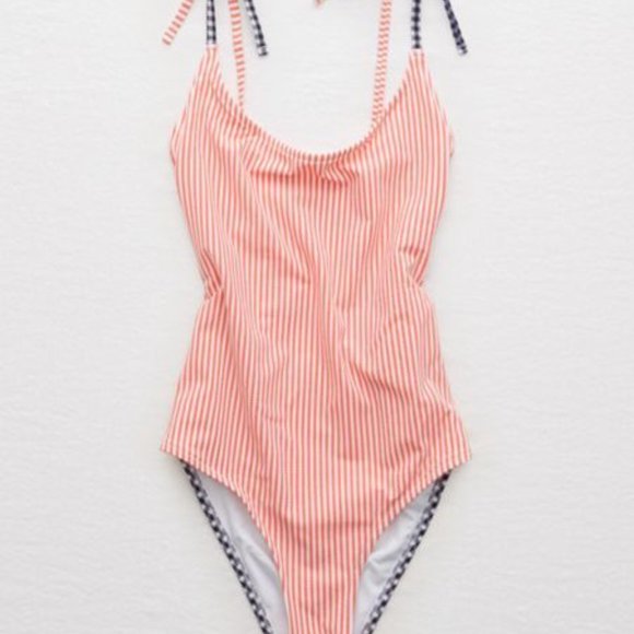 NWOT Aerie Red White & Blue Seersucker Cheeky One Piece Swimsuit XS - Picture 5 of 10